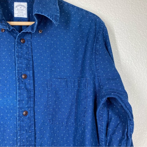 Brooks Brothers Shirt Mens Medium Blue Button Down Regent Dots Cotton - Picture 3 of 14